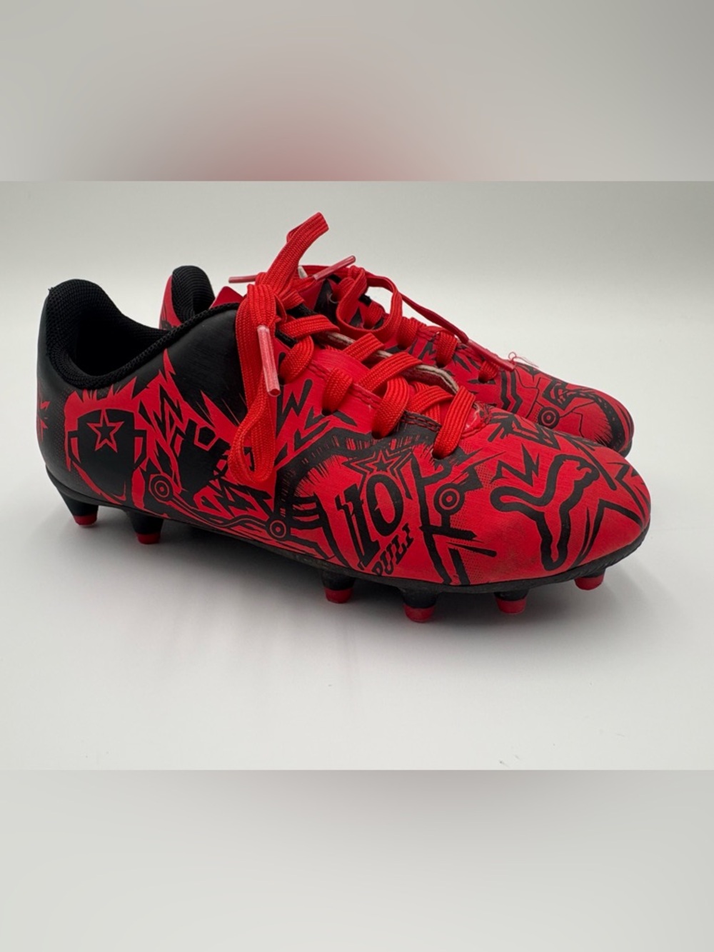 Puma Youth Soccer Cleats Size 12 Kids Red Black FG Firm Ground